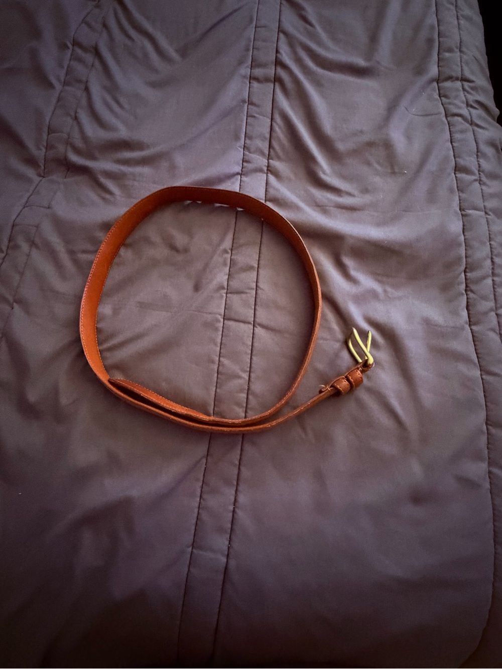 Women Slim Brown Leather Belt with Brass Buckle